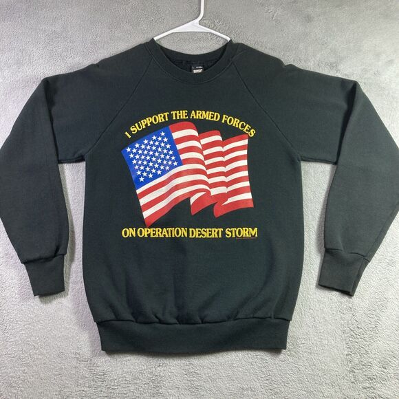 Vintage Operation Desert Storm Sweatshirt Adult Large Black Graphic Flag Sweater - Picture 1 of 13